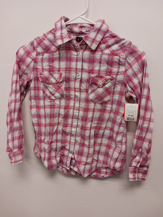 Pink/Purple/White Plaid Art Class Longsleeve Button Up, 7/8 G