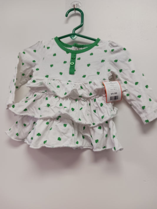 White/Green Shamrock Carters Longsleeve Shirt, 9M G