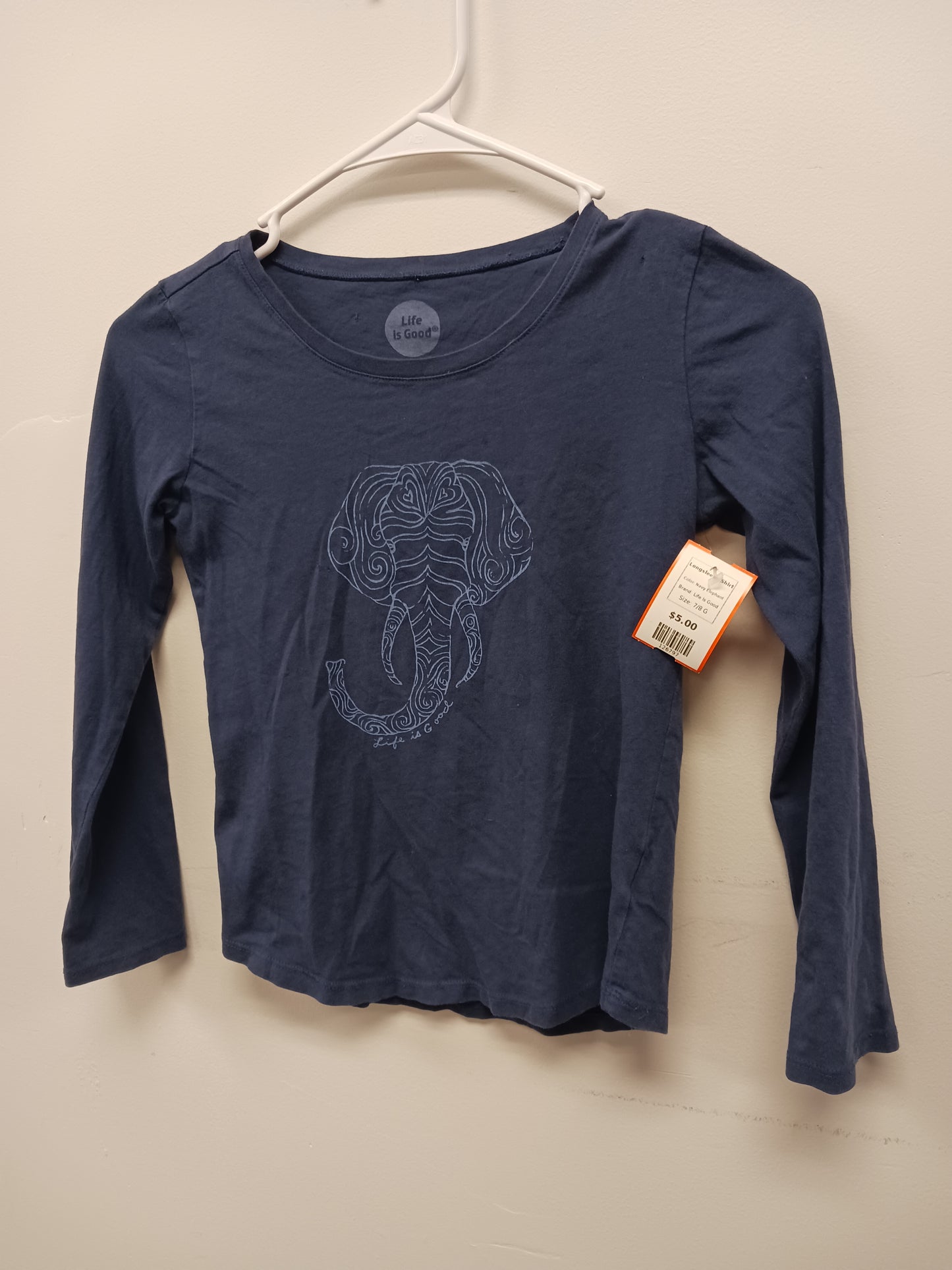 Navy Elephant Life Is Good Longsleeve Shirt, 7/8 G