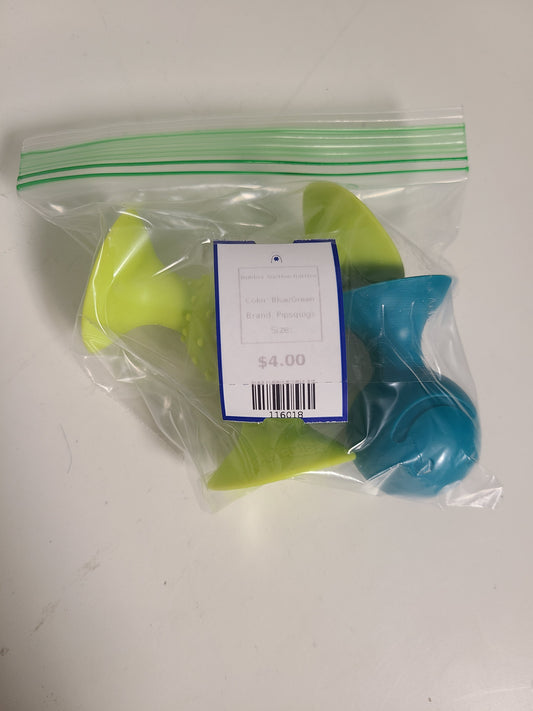 Blue/Green Pipsquigs Rubber Suction Rattles