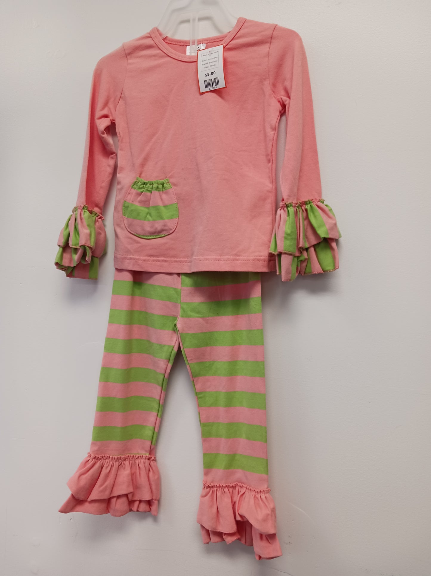 pink/green Boutique 2 Piece Striped Outfit, Small