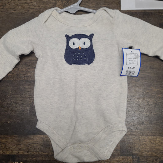 white HB owl long sleeve onesie, NB B