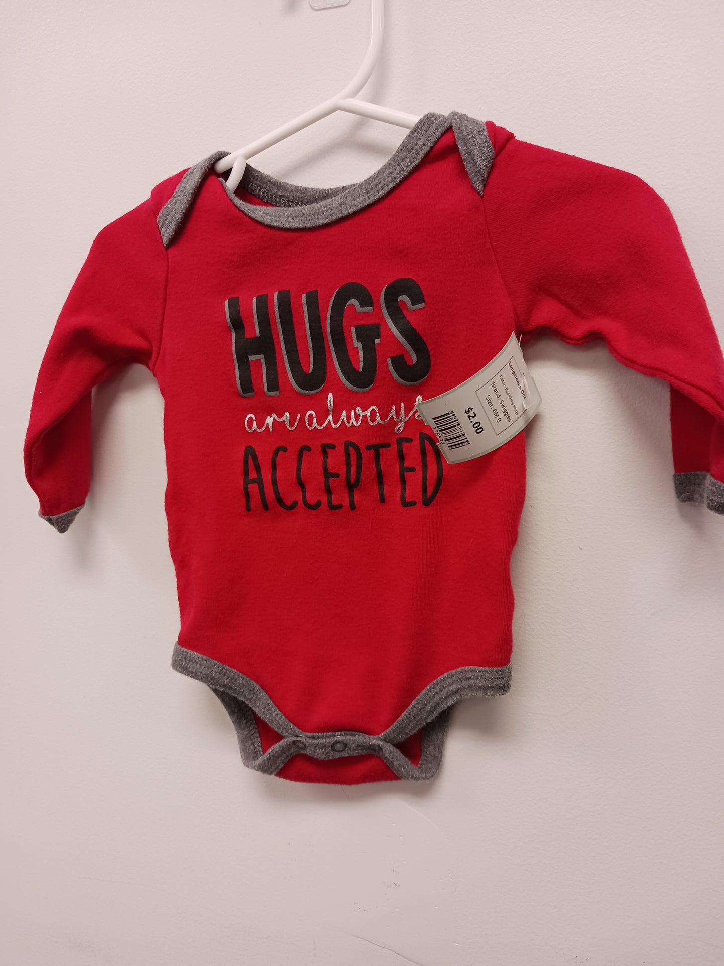 Red/Grey Hugs Swiggles Longsleeve Onesie, 6M B