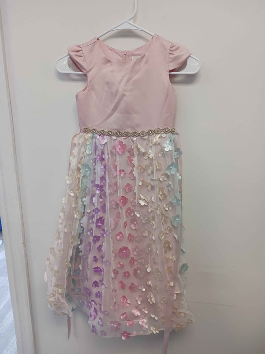 Pink/Colorful Flowers Rare Editions Holiday Dress, 6 G
