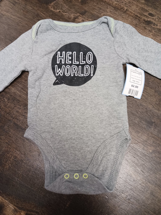 Grey Hello World Cloud Island Longsleeve Onesie, NB B