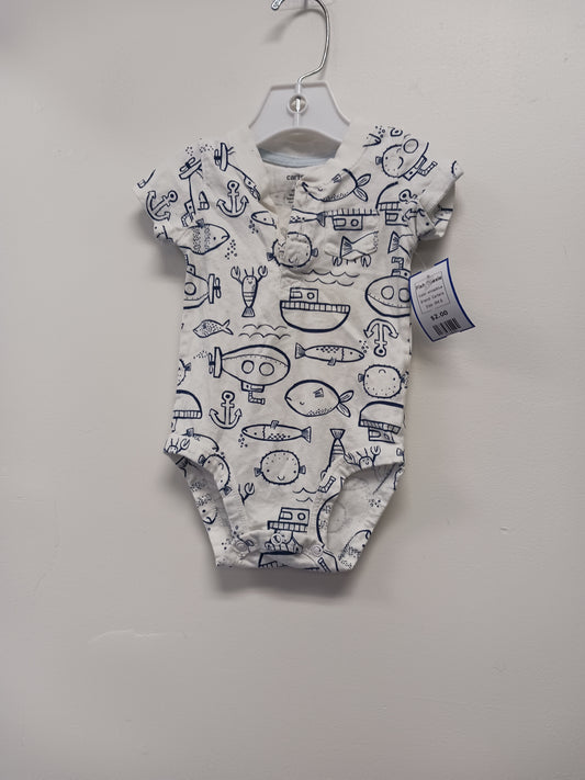 white/blue Carters Fish Onesie, 9M B