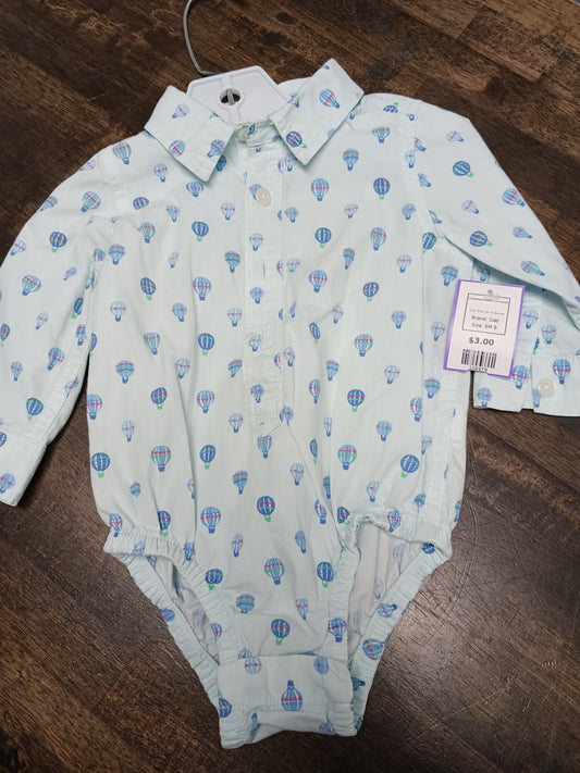 Blue Hot Air Balloon Gap Longsleeve Button Up Onesie, 6M B