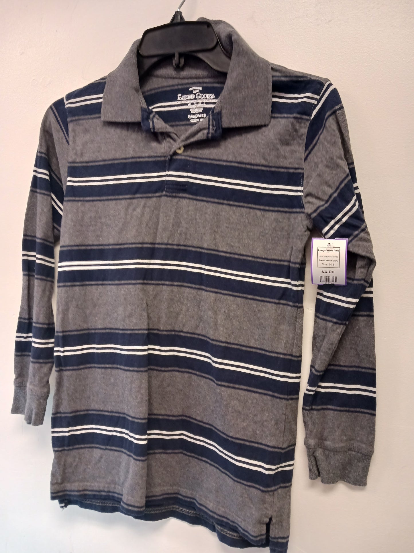 Grey/Navy/White Faded Glory Longsleeve Polo, 10 B