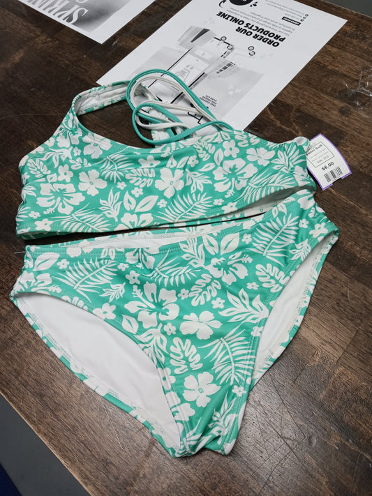 Green/White Flower Wonder Nation Swim Suit, 10 G