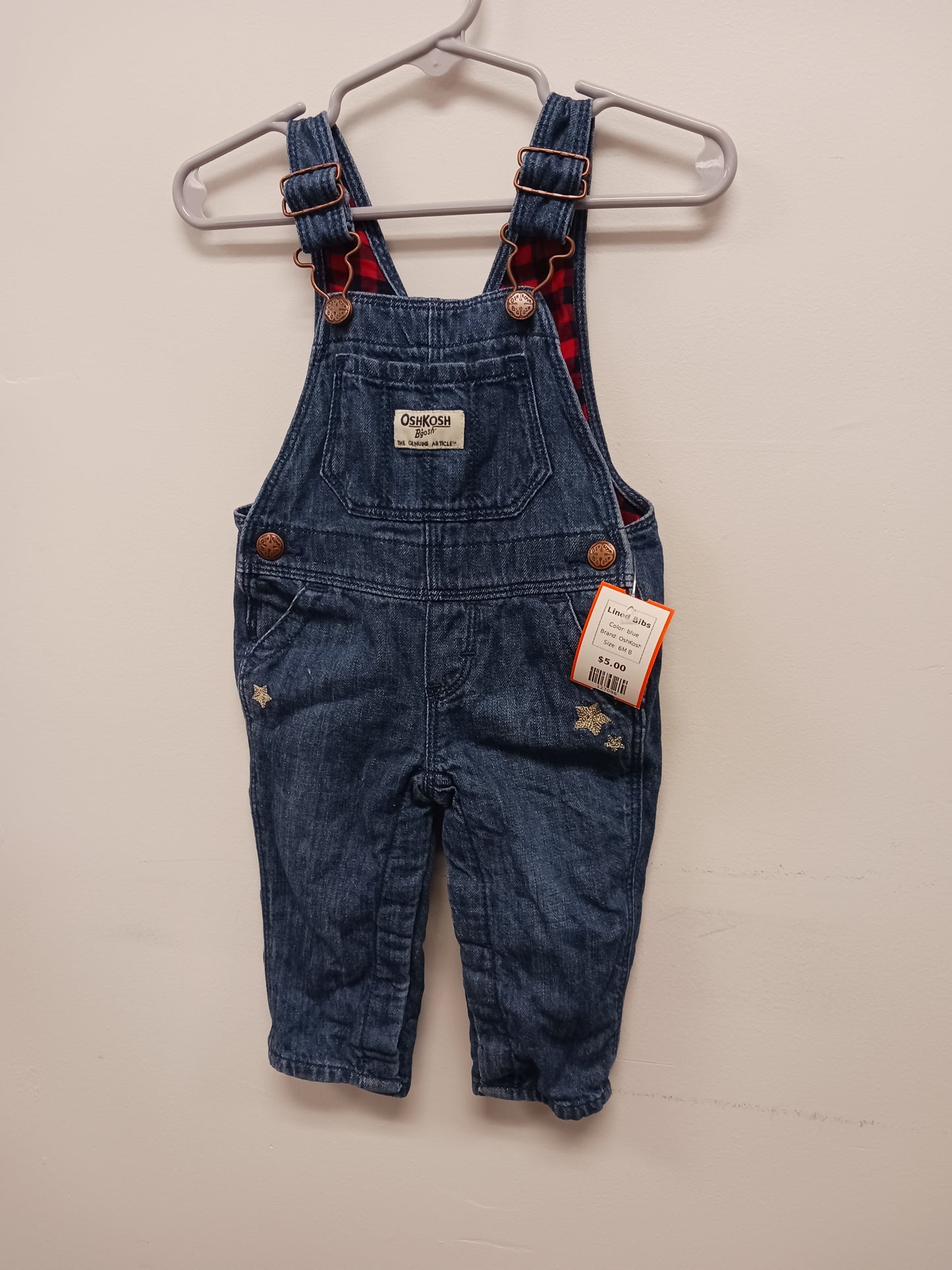 blue OshKosh Lined Bibs, 6M B