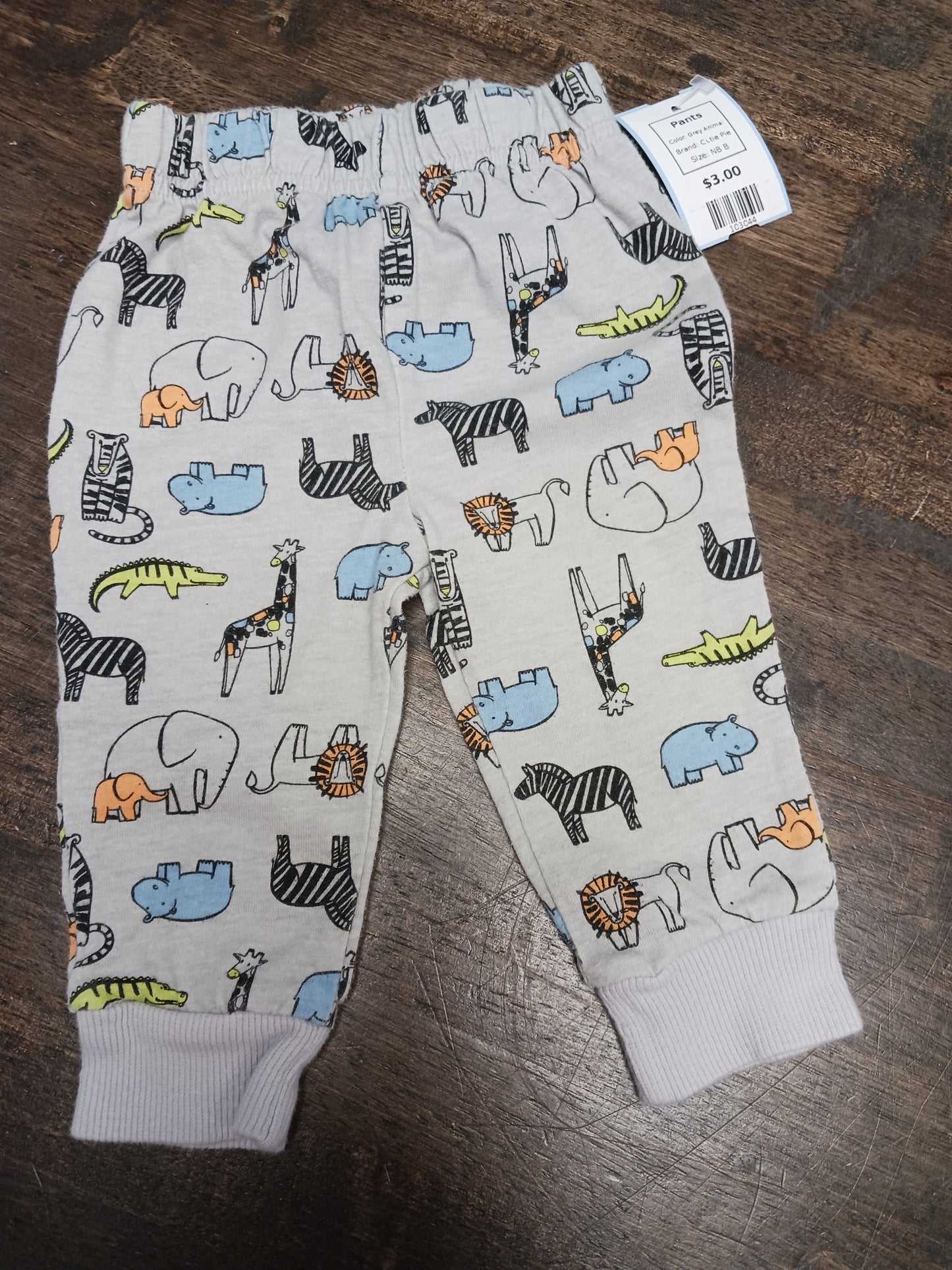 Grey Animal Cutie Pie Pants, NB B