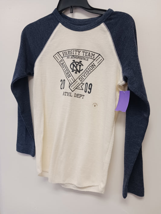 Cream/Navy Aeropostale Longsleeve Shirt, 8 B