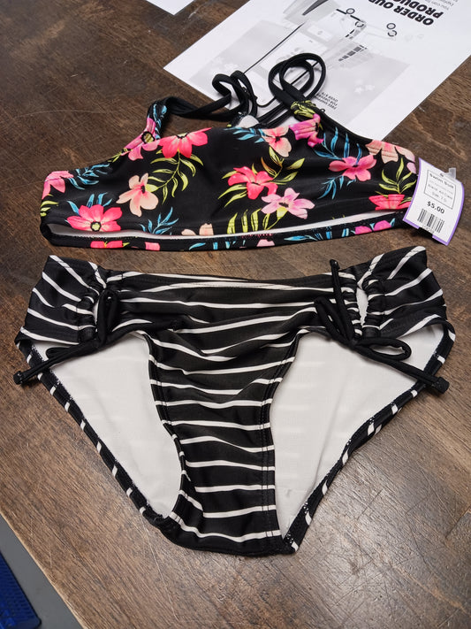 Black/Colorful Flower Art Class Swim Suit, 7 G