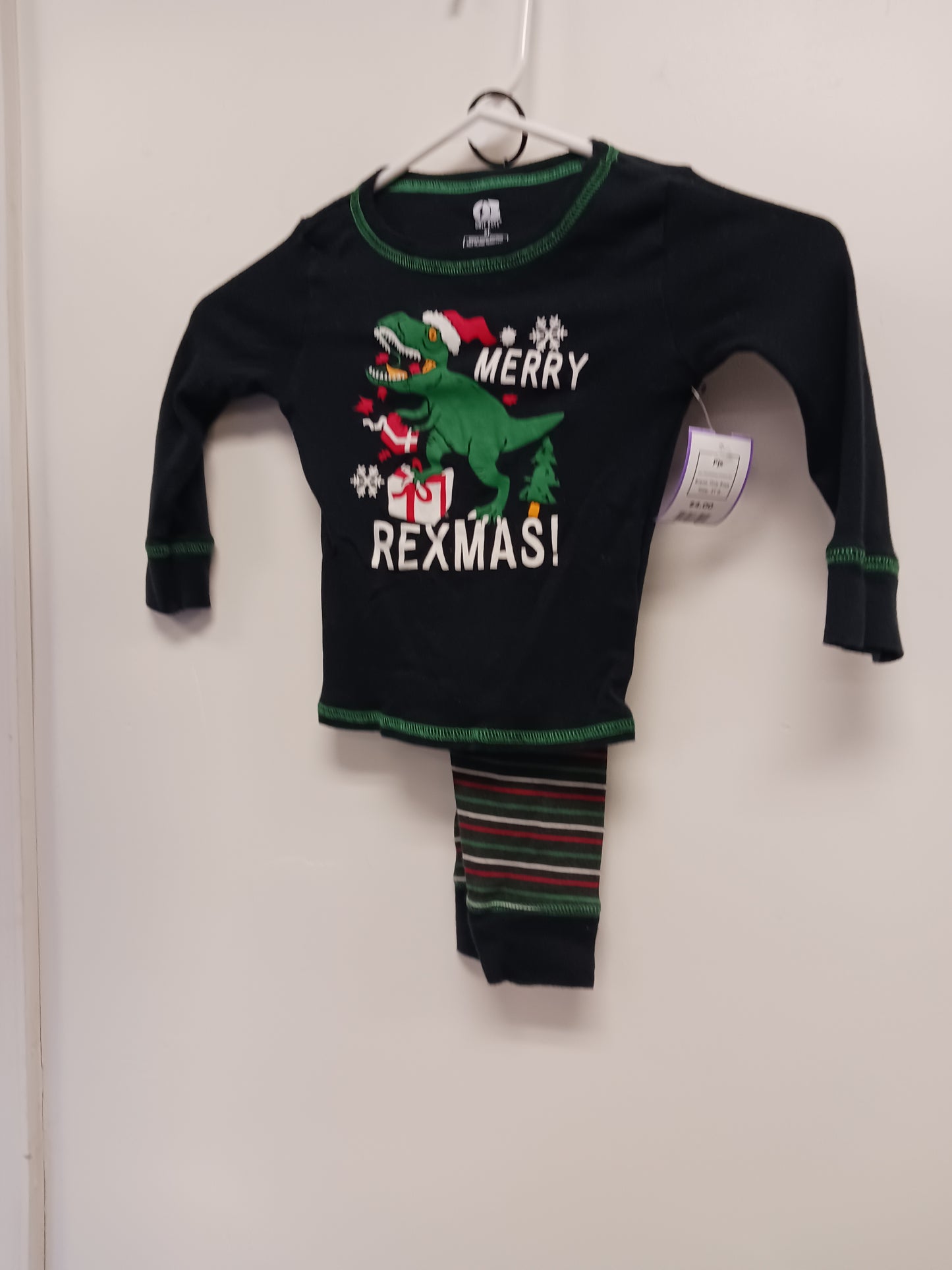 Black/Red/Green Christmas Dino Only Boys Pjs, 3T B