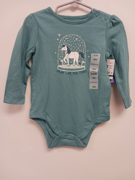 Blue Unicorn Snowglobe Garanimals Longsleeve Onesie, 18M G
