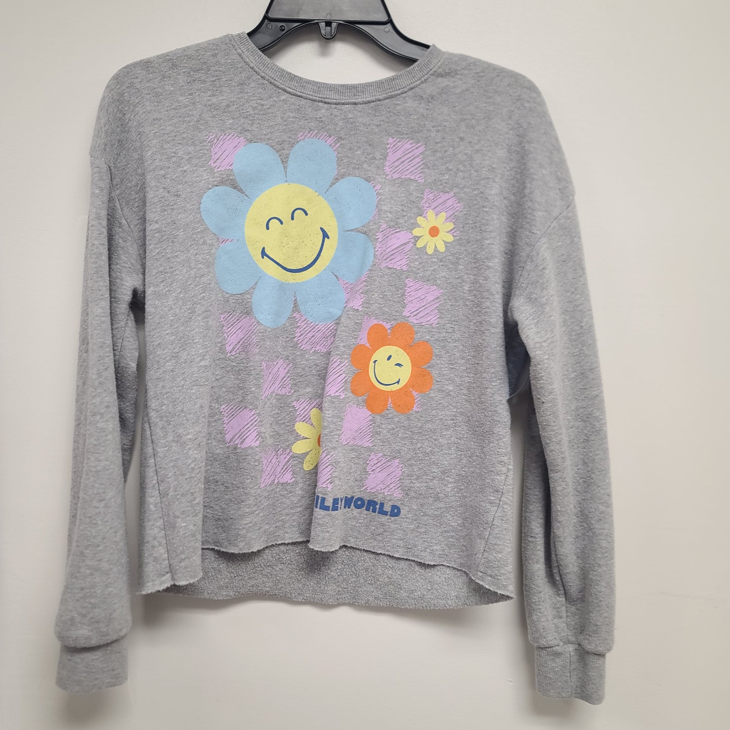 Grey Smiley Face Smiley World Longsleeve Shirt, 14 G