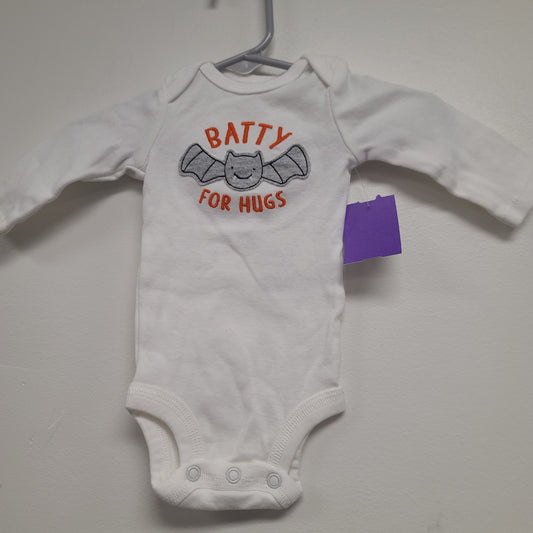 white just one you Batty For Hugs LS Onesie, NB B