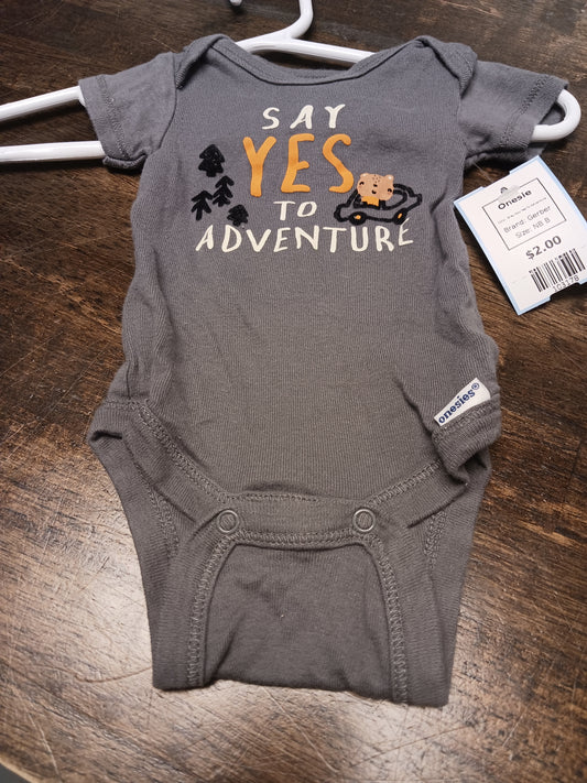 Grey Say Yes To Adventure Gerber Onesie, NB B