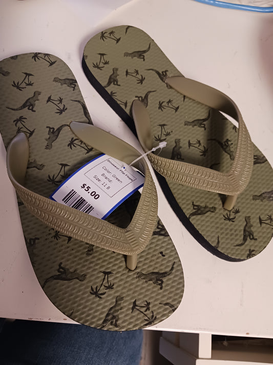 Green  Dinosaur Flip Flops, 11 B