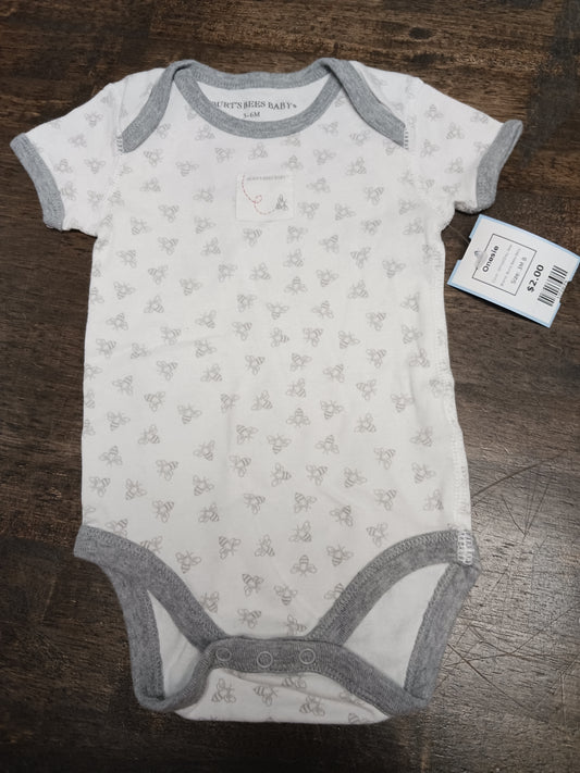 White/Grey Bee Burts Bees Baby Onesie, 3M B