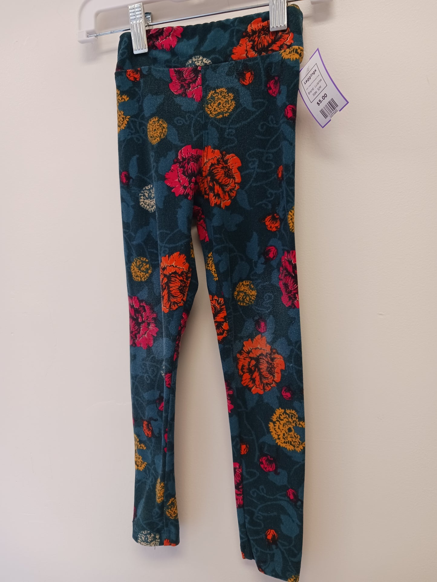 Green/Pink/Orange Flower Lularoe Leggings, S/M
