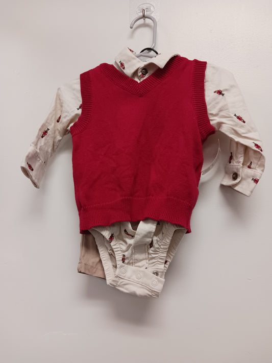 red/white/tan Carters 3 Piece Christmas Outfit, 3-6M B