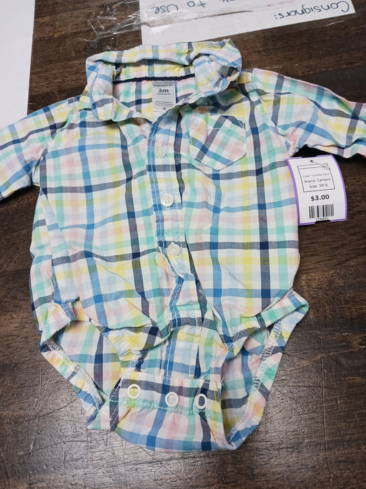 Colorful Plaid Carters Longsleeve Button Up Onesie, 3M B