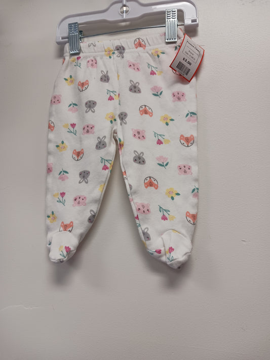 White Flower/Animal  Footed Pants, 0-3M G