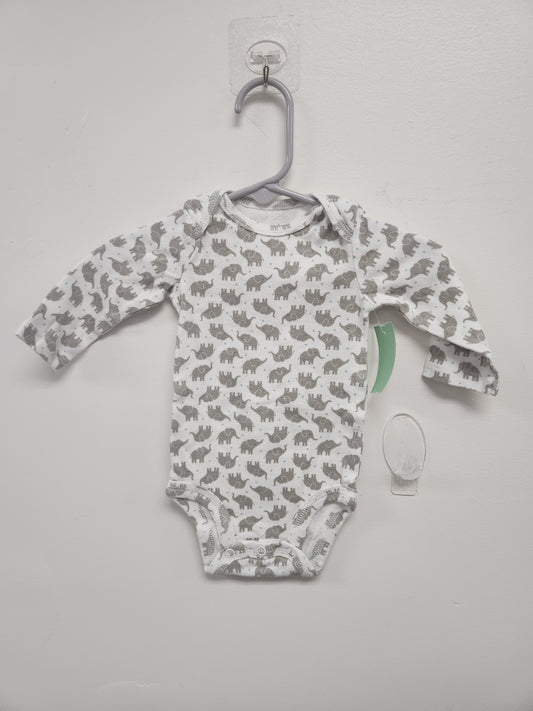 White/Grey Elephant Carters Longsleeve Onesie, NB B