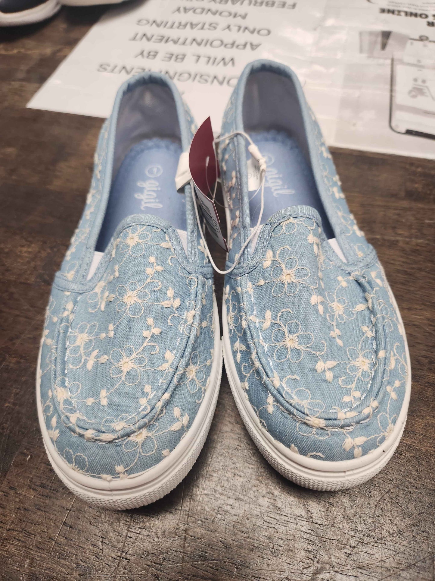 Blue/White Flowers Gigil Slip Ons, 1Y G