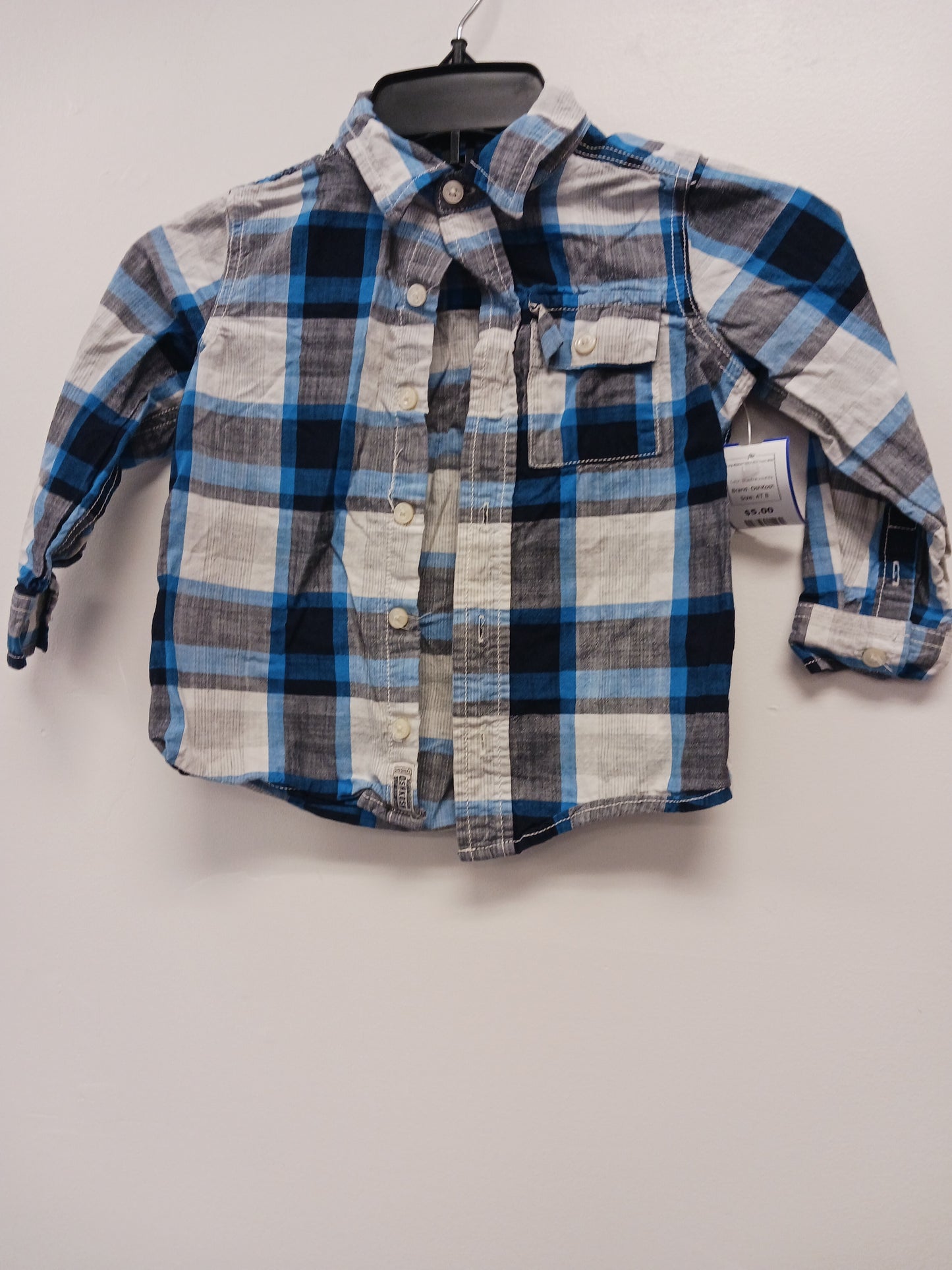 blue/black/white OshKosh Long Sleeve Plaid Button Down Shirt, 4T B
