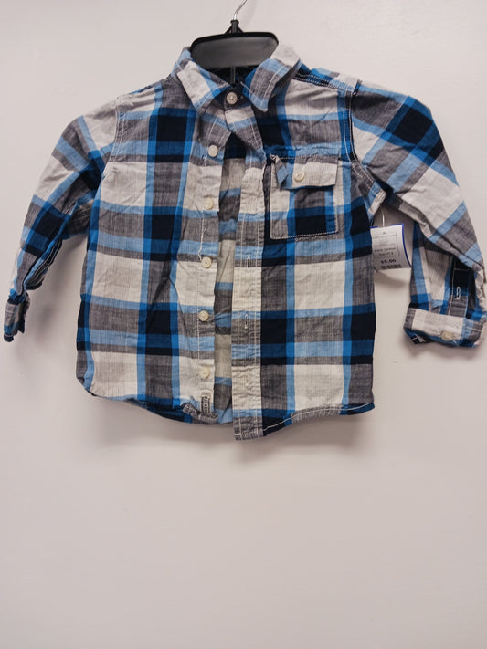 blue/black/white OshKosh Long Sleeve Plaid Button Down Shirt, 4T B
