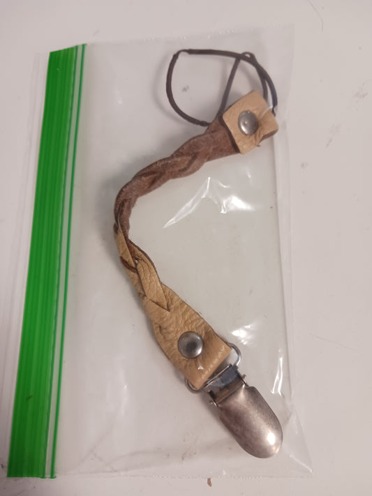 Brown Leather  Pacifier Clip