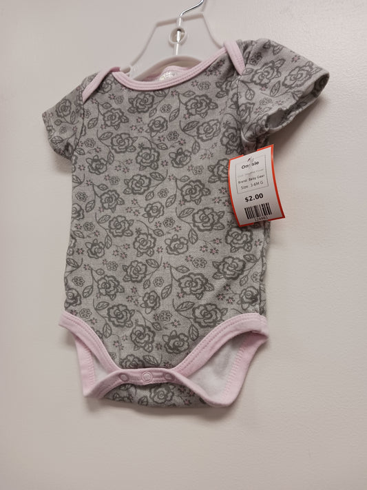 Grey/Pink Flower Baby Gear Onesie, 3-6M G