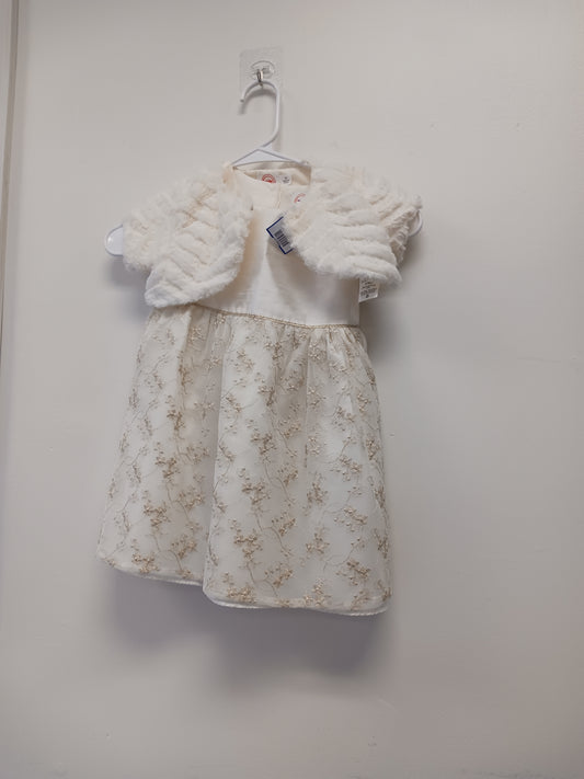 Cream/Gold Wonder Nation Holiday Dress W/Cardigan, 3T G