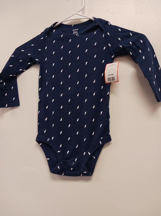 Navy/White Lightening Bolt Carters Longsleeve Onesie, 2T B