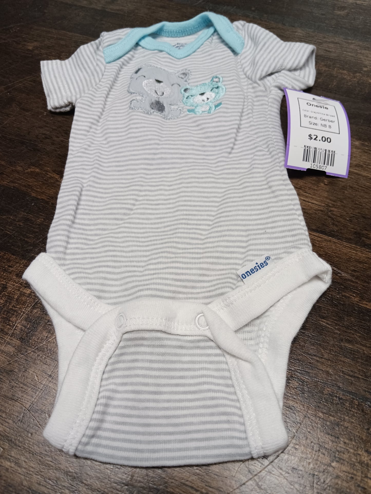 Grey/White Striped Gerber Onesie, NB B