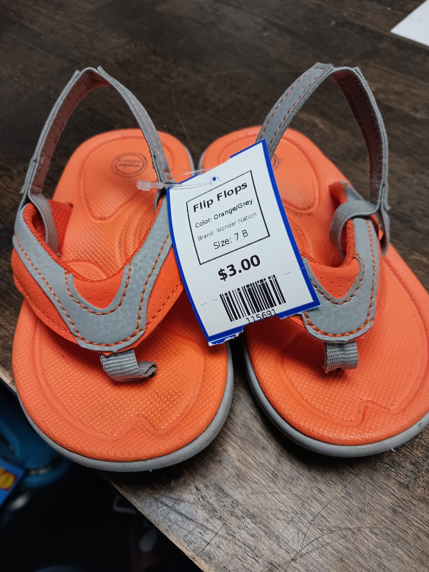 Orange/Grey Wonder Nation Flip Flops, 7 B