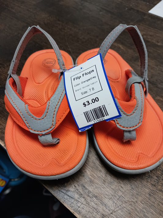 Orange/Grey Wonder Nation Flip Flops, 7 B