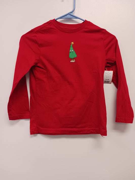 Red Christmas Tree Holiday Time Longsleeve Shirt, 6-7 B