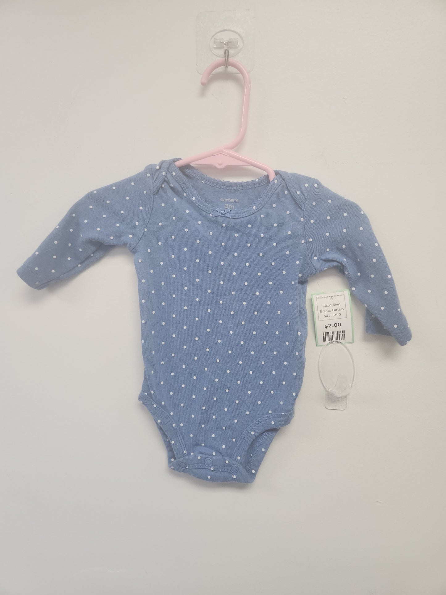 Blue Carters Long Sleeve Poka Dot Onesie, 3M G