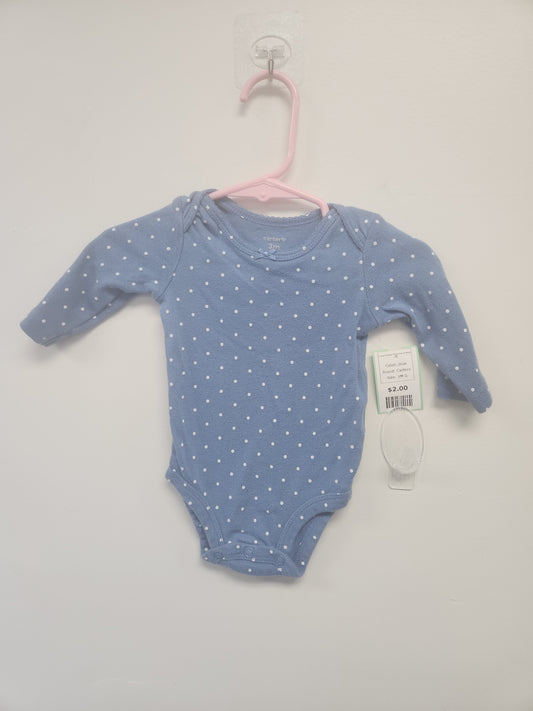 Blue Carters Long Sleeve Poka Dot Onesie, 3M G