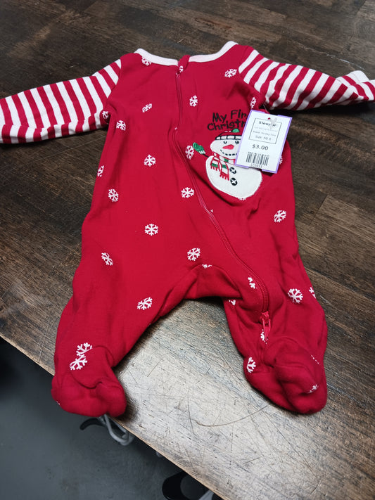 Red Christmas Snowman Holiday Time Sleeper, NB B