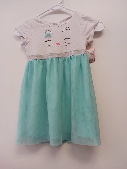 white/blue Healthtex Cat Dress, 5T G