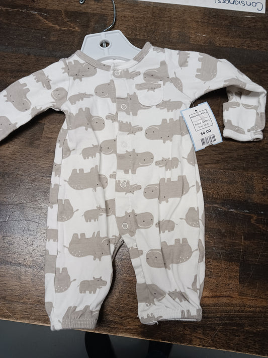 White/Grey Hippo Carters Pant One Piece, NB B