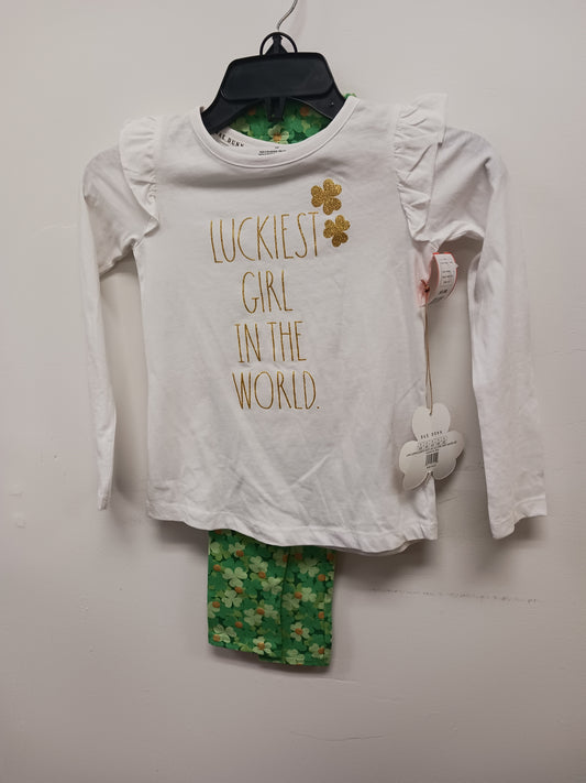 white/green Rae Dunn 2 Piece Shamrock Outfit, 6 G