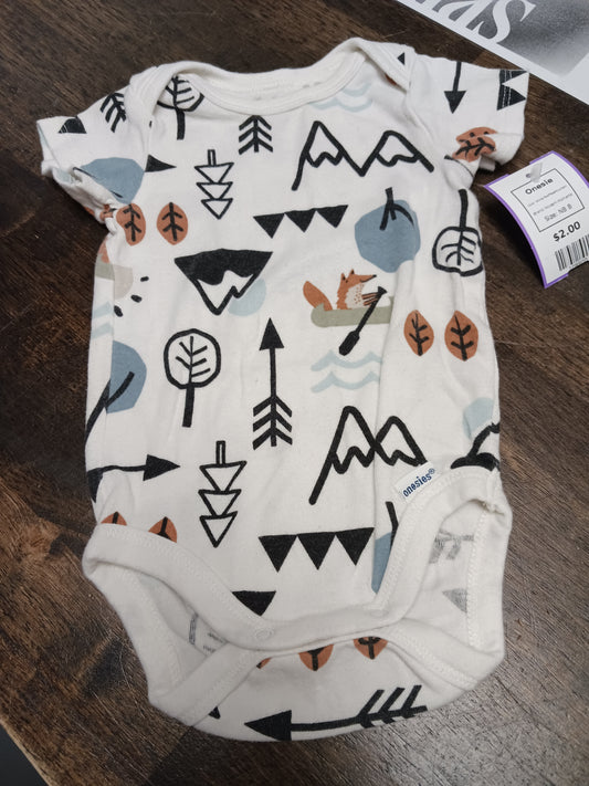White Fox/Tree/Mountain Modern Moments Onesie, NB B