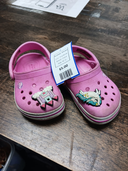 Pink/White Crocs Rubber Shoes, 4C G