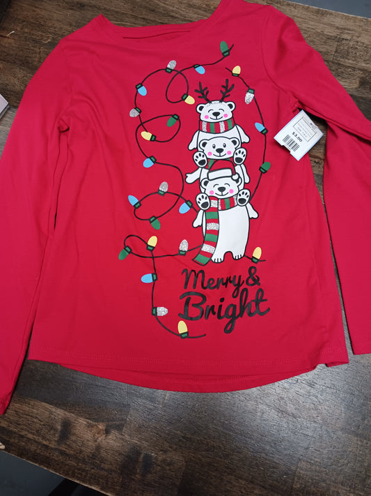 Red Christmas Polar Bear Holiday Time Longsleeve Shirt, 7-8 G