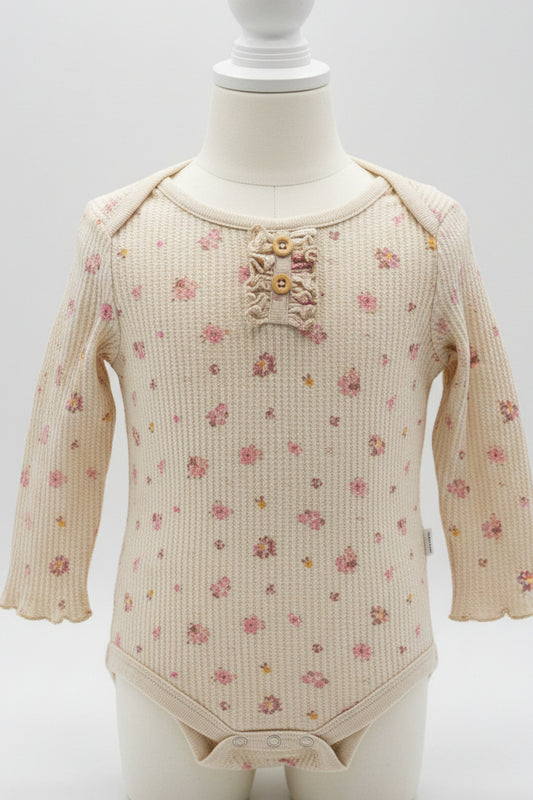 Tan/Pink Flower Garanimals Longsleeve Onesie, 18M G